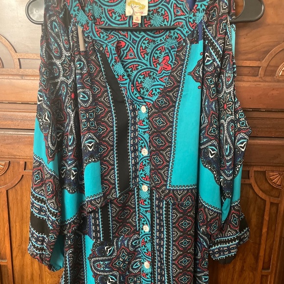 Anthropologie Blouse Boho Hippie Festival Paisley Blue Tunic Peasant Fairy S.L - Picture 2 of 6